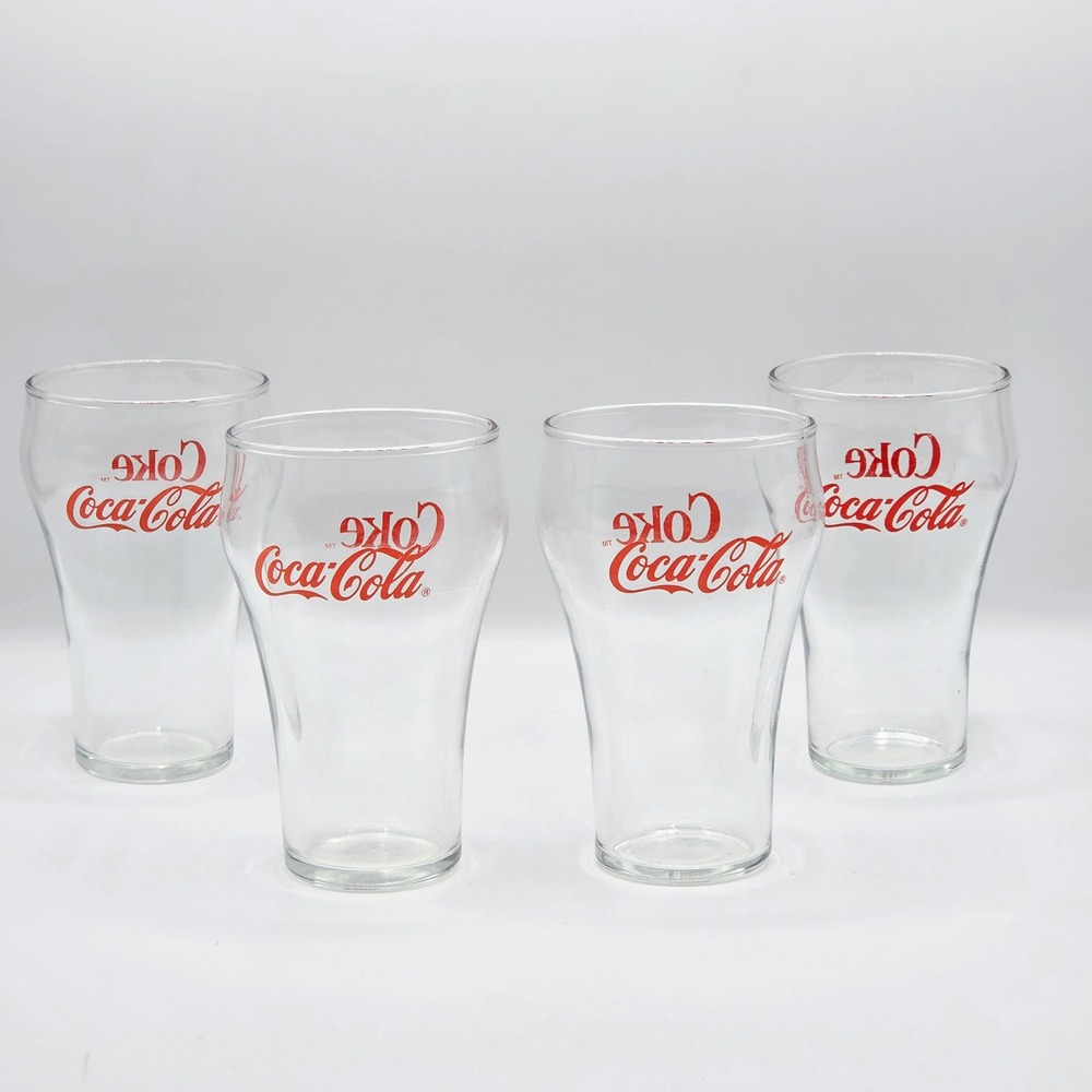 Set of 4‎ Vintage Clear COKE Coca-Cola Glasses Red Lettering 12oz